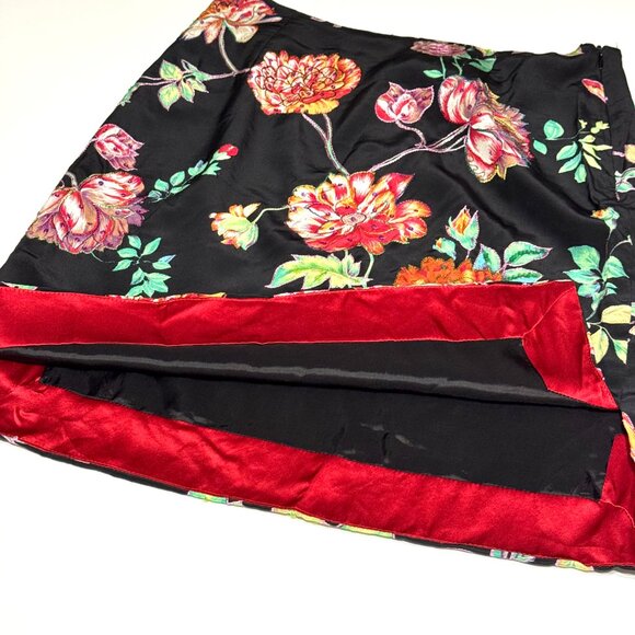 Vtg Y2K Black Floral Pencil Silky Skirt 15"W Embroidered Sequins NWT Embellished - Picture 13 of 16